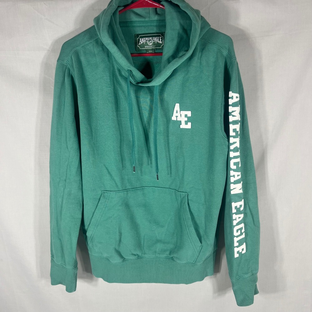 American Eagle Hoodie Graphic Sleeve Logo Green Mens Small